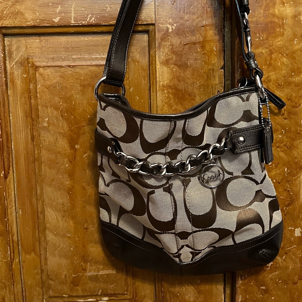 Coach beige and brown shoulder bag. NWOT.